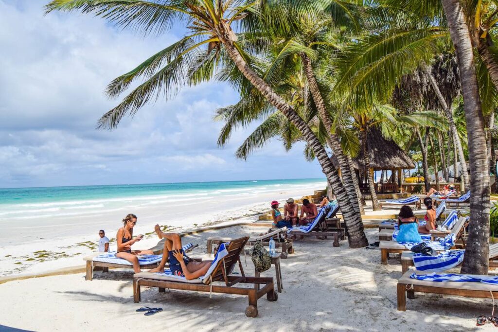 Beachfront with sun loungers at Blue Marlin Beach Hotel