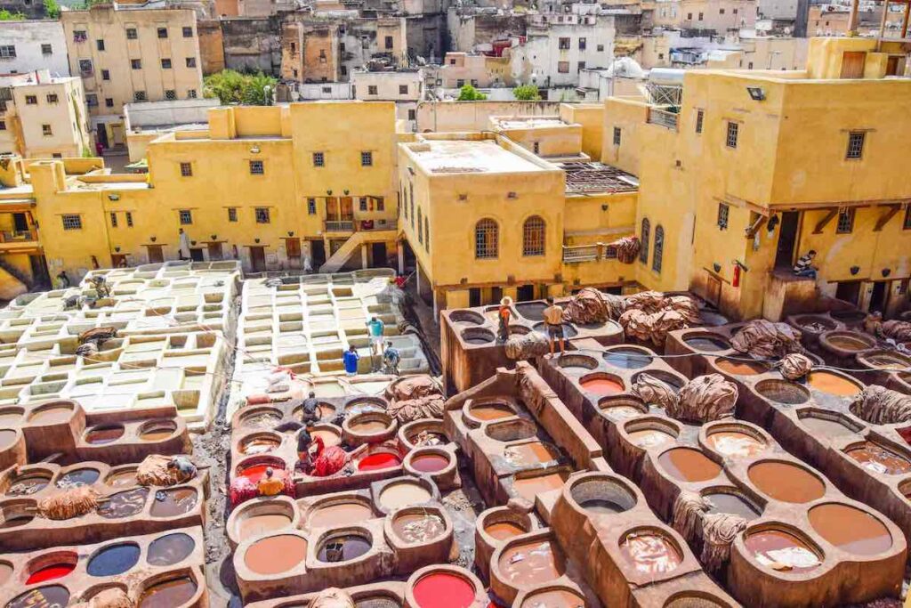 Chouara Tannery Fez filled with colourful dye