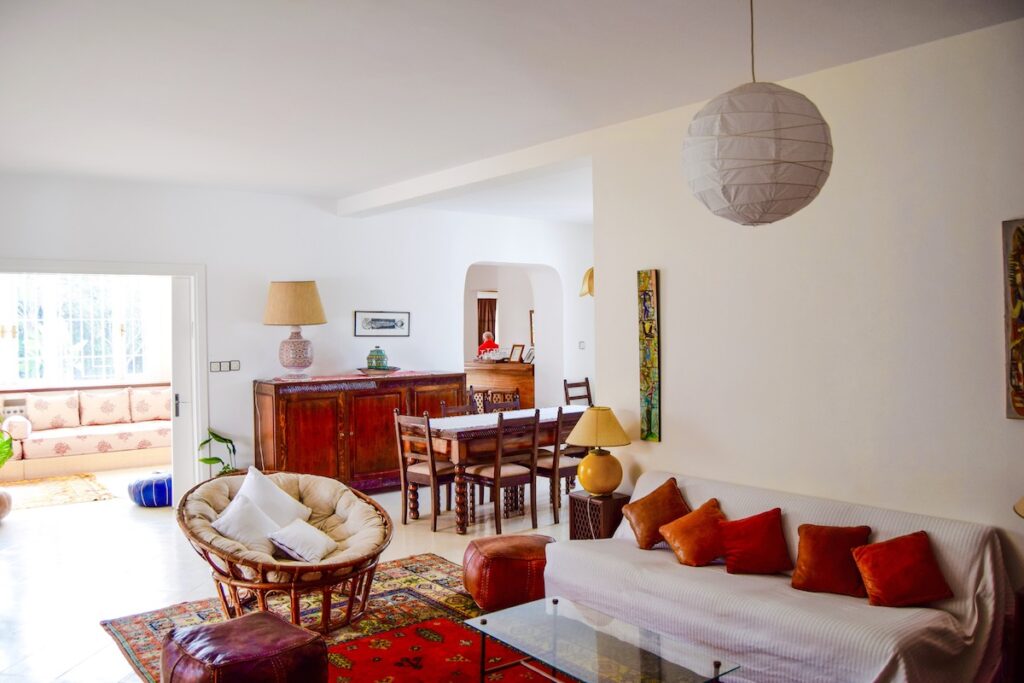 White living room at Superbe Villa Airbnb at Morocco accommodation