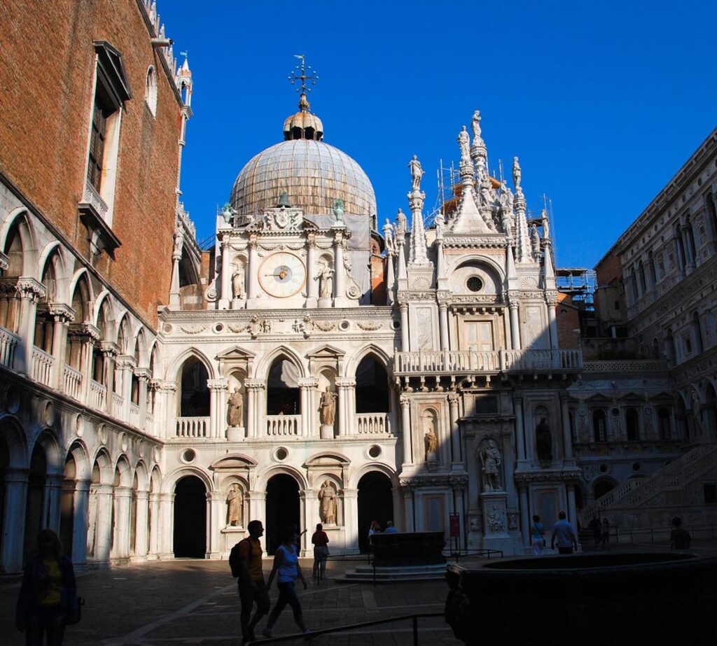 Doge’s Palace in Venice with its Venetian Gothic arches along the waterfront