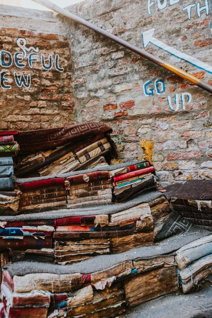 Libreria dell’Acqua Alta, with books stacked